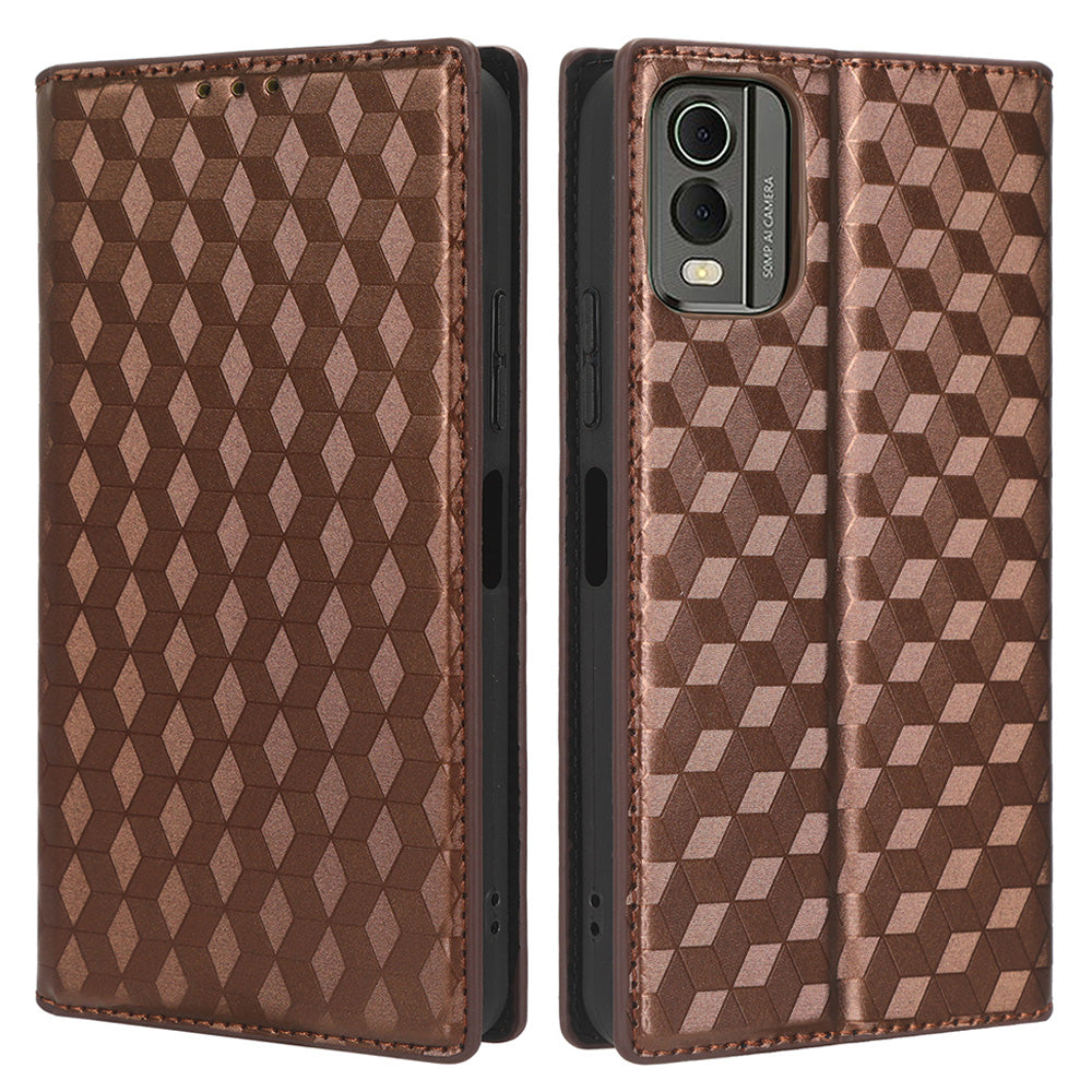 PU Leather Case for Nokia C32 Rhombus Imprint Flip Stand Wallet Phone Cover