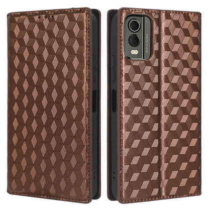 PU Leather Case for Nokia C32 Rhombus Imprint Flip Stand Wallet Phone Cover