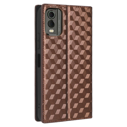 PU Leather Case for Nokia C32 Rhombus Imprint Flip Stand Wallet Phone Cover