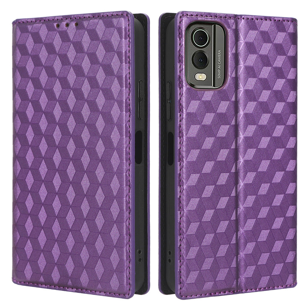 PU Leather Case for Nokia C32 Rhombus Imprint Flip Stand Wallet Phone Cover