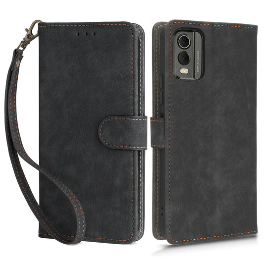 For Nokia C32 PU Leather Stand Phone Case RFID Blocking Wallet Cover with Strap