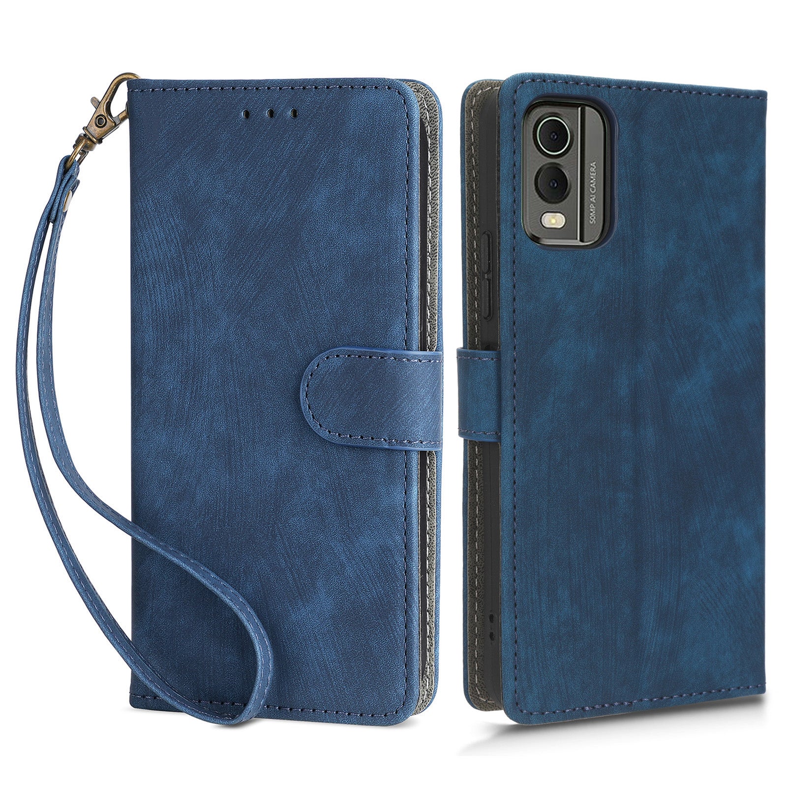 For Nokia C32 PU Leather Stand Phone Case RFID Blocking Wallet Cover with Strap