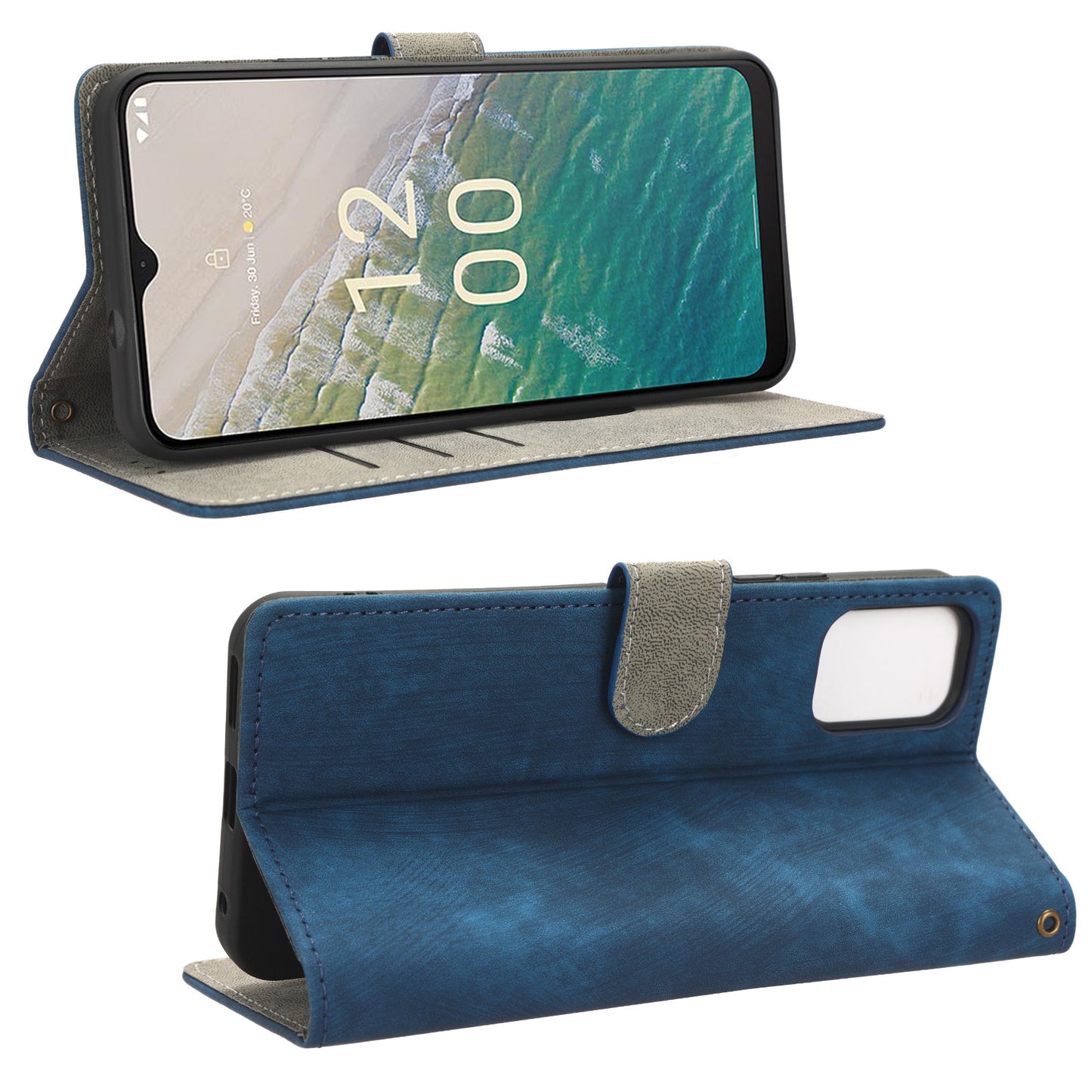 For Nokia C32 PU Leather Stand Phone Case RFID Blocking Wallet Cover with Strap