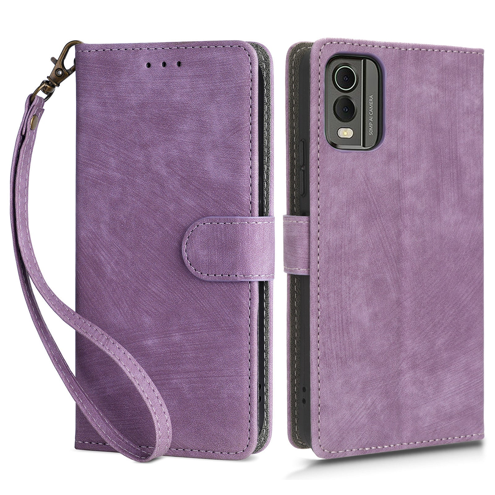 For Nokia C32 PU Leather Stand Phone Case RFID Blocking Wallet Cover with Strap