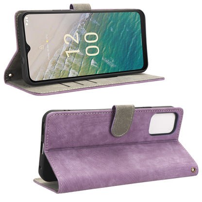 For Nokia C32 PU Leather Stand Phone Case RFID Blocking Wallet Cover with Strap