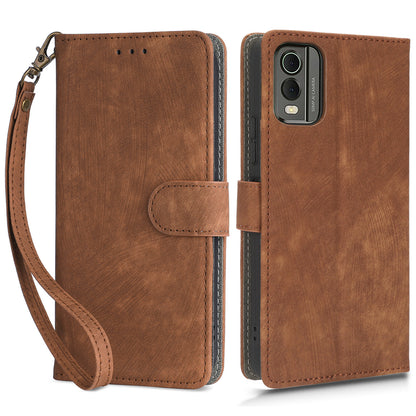 For Nokia C32 PU Leather Stand Phone Case RFID Blocking Wallet Cover with Strap