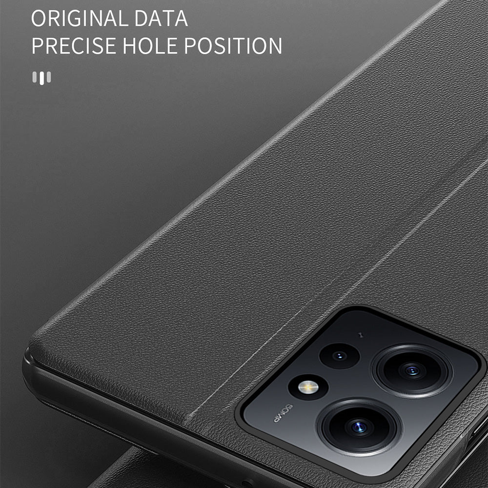 For Xiaomi Redmi Note 12 4G Side View Window Stand Case Anti-scratch PU Leather Phone Cover