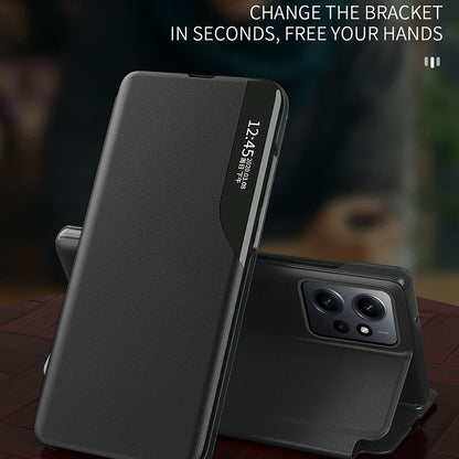 For Xiaomi Redmi Note 12 4G Side View Window Stand Case Anti-scratch PU Leather Phone Cover