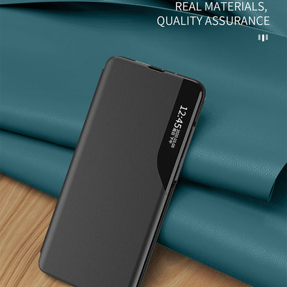 For Xiaomi Redmi Note 12 4G Side View Window Stand Case Anti-scratch PU Leather Phone Cover