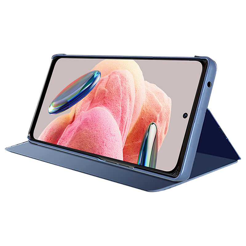 Leather Case for Xiaomi Redmi Note 12 4G Stand Shell View Window Mirror Electroplating Phone Cover