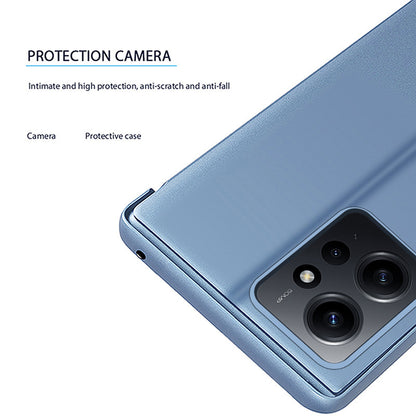 Leather Case for Xiaomi Redmi Note 12 4G Stand Shell View Window Mirror Electroplating Phone Cover