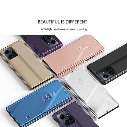 Leather Case for Xiaomi Redmi Note 12 4G Stand Shell View Window Mirror Electroplating Phone Cover