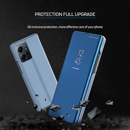 Leather Case for Xiaomi Redmi Note 12 4G Stand Shell View Window Mirror Electroplating Phone Cover