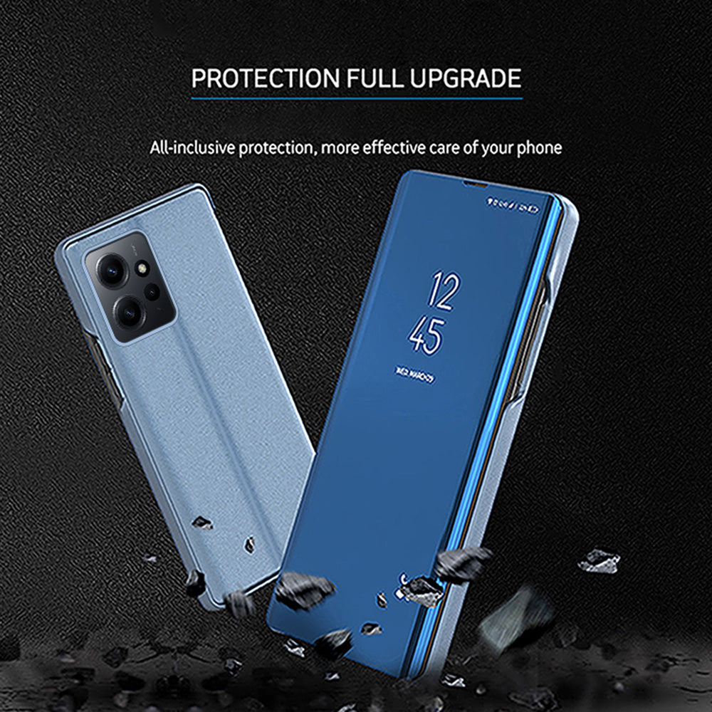 Leather Case for Xiaomi Redmi Note 12 4G Stand Shell View Window Mirror Electroplating Phone Cover