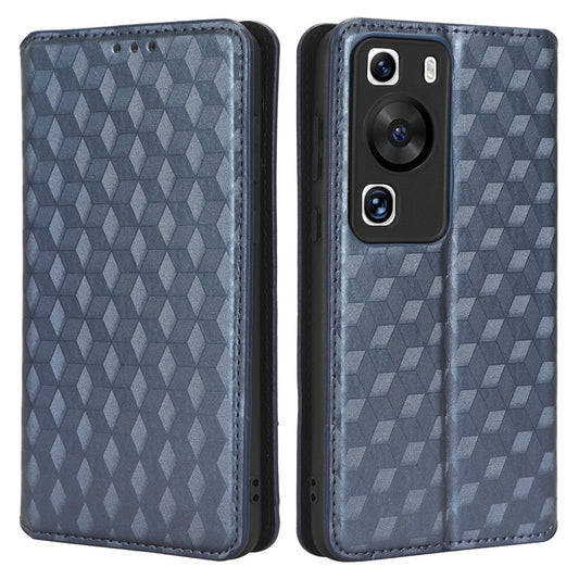 For Huawei P60 / P60 Pro Rhombus Imprint PU Leather Phone Case Flip Stand Wallet Cover