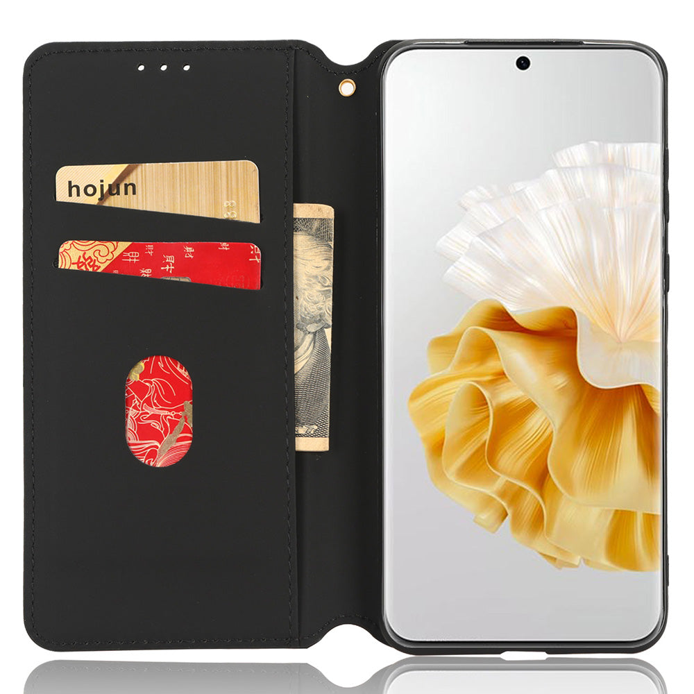 For Huawei P60 / P60 Pro Rhombus Imprint PU Leather Phone Case Flip Stand Wallet Cover