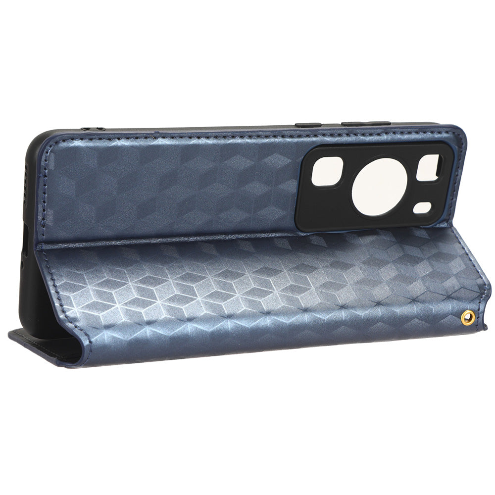 For Huawei P60 / P60 Pro Rhombus Imprint PU Leather Phone Case Flip Stand Wallet Cover