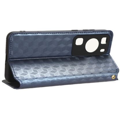 For Huawei P60 / P60 Pro Rhombus Imprint PU Leather Phone Case Flip Stand Wallet Cover