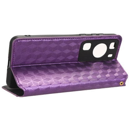 For Huawei P60 / P60 Pro Rhombus Imprint PU Leather Phone Case Flip Stand Wallet Cover