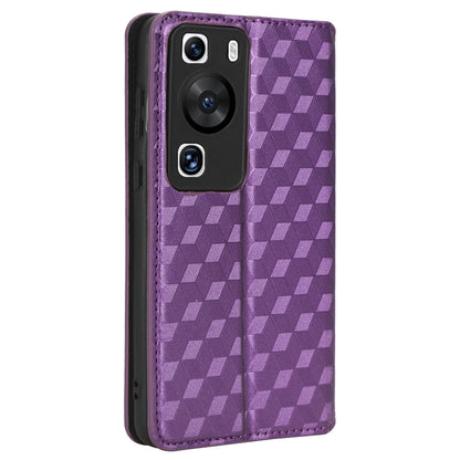 For Huawei P60 / P60 Pro Rhombus Imprint PU Leather Phone Case Flip Stand Wallet Cover