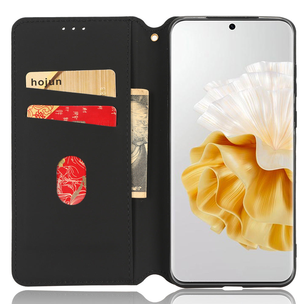 For Huawei P60 / P60 Pro Rhombus Imprint PU Leather Phone Case Flip Stand Wallet Cover