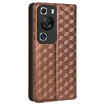 For Huawei P60 / P60 Pro Rhombus Imprint PU Leather Phone Case Flip Stand Wallet Cover