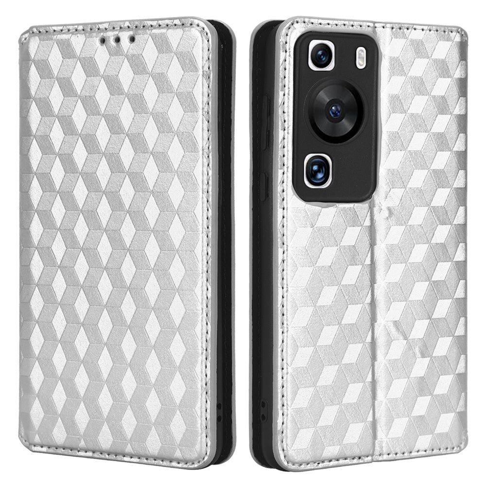 For Huawei P60 / P60 Pro Rhombus Imprint PU Leather Phone Case Flip Stand Wallet Cover