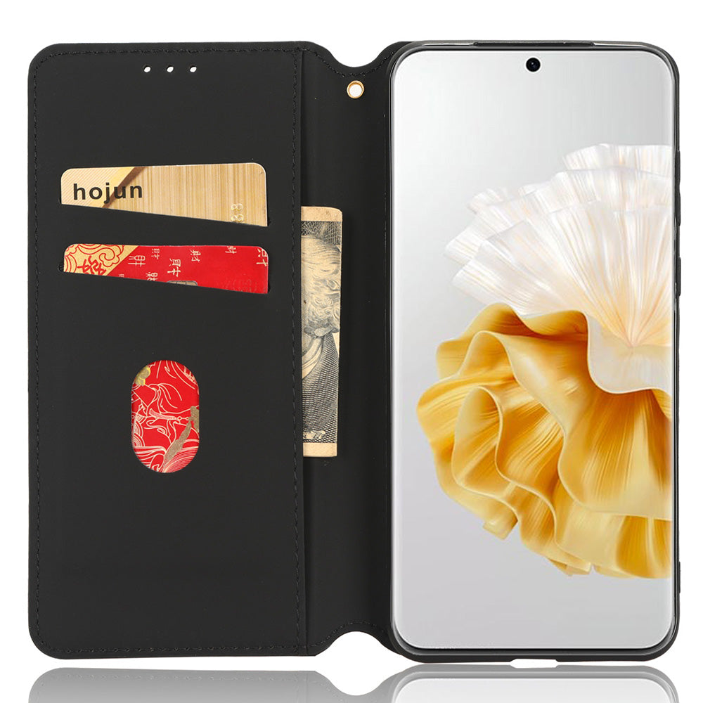 For Huawei P60 / P60 Pro Rhombus Imprint PU Leather Phone Case Flip Stand Wallet Cover