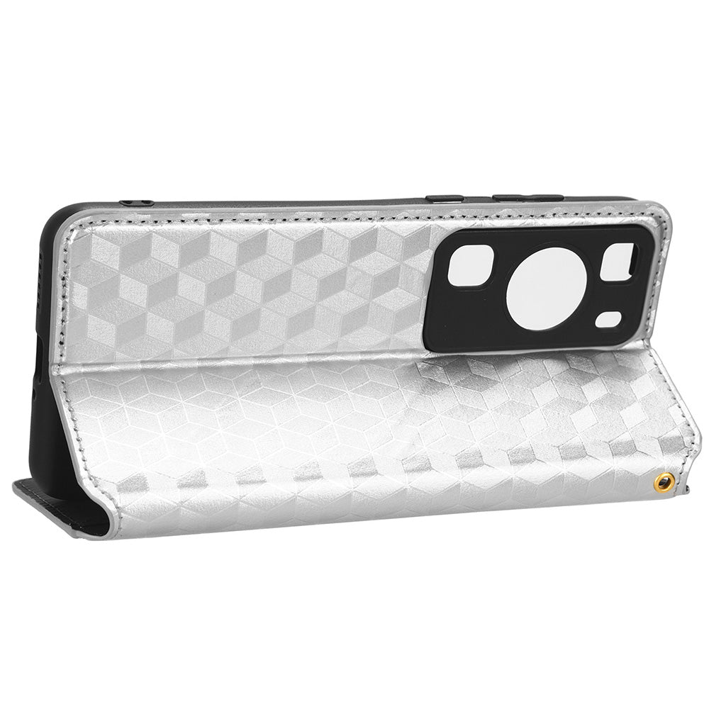 For Huawei P60 / P60 Pro Rhombus Imprint PU Leather Phone Case Flip Stand Wallet Cover