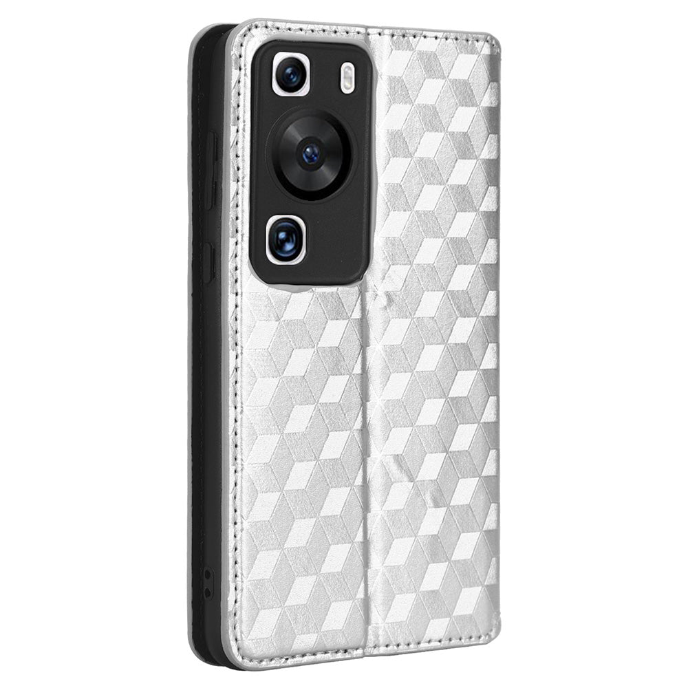 For Huawei P60 / P60 Pro Rhombus Imprint PU Leather Phone Case Flip Stand Wallet Cover