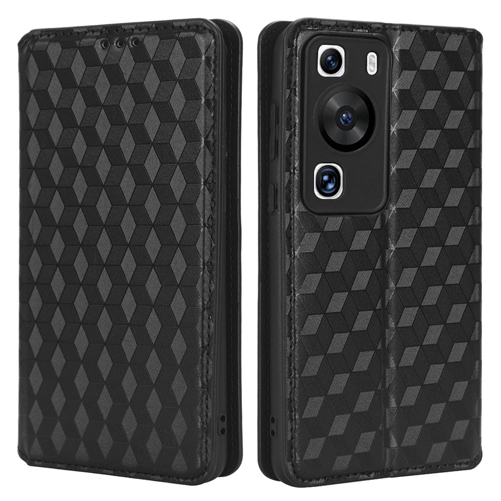 For Huawei P60 / P60 Pro Rhombus Imprint PU Leather Phone Case Flip Stand Wallet Cover