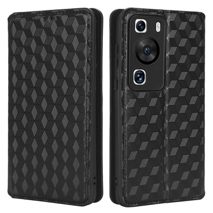 For Huawei P60 / P60 Pro Rhombus Imprint PU Leather Phone Case Flip Stand Wallet Cover
