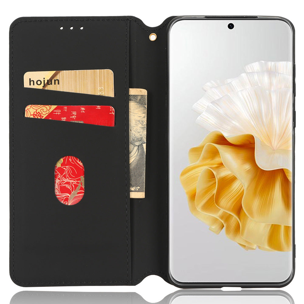 For Huawei P60 / P60 Pro Rhombus Imprint PU Leather Phone Case Flip Stand Wallet Cover