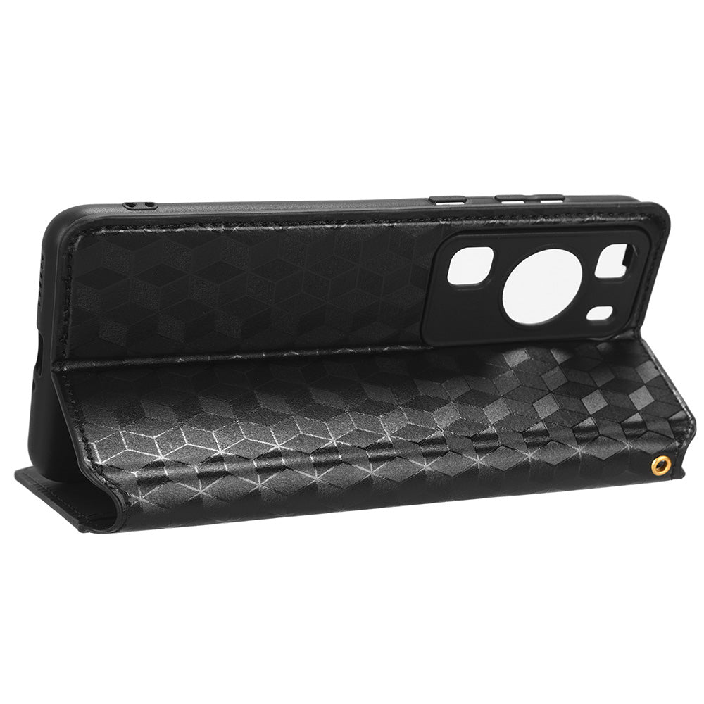 For Huawei P60 / P60 Pro Rhombus Imprint PU Leather Phone Case Flip Stand Wallet Cover