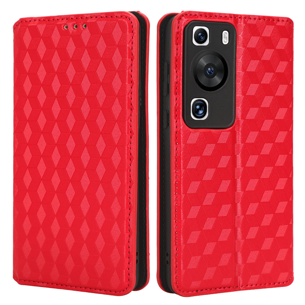 For Huawei P60 / P60 Pro Rhombus Imprint PU Leather Phone Case Flip Stand Wallet Cover