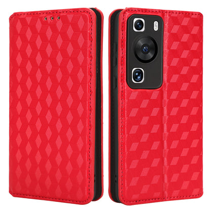For Huawei P60 / P60 Pro Rhombus Imprint PU Leather Phone Case Flip Stand Wallet Cover