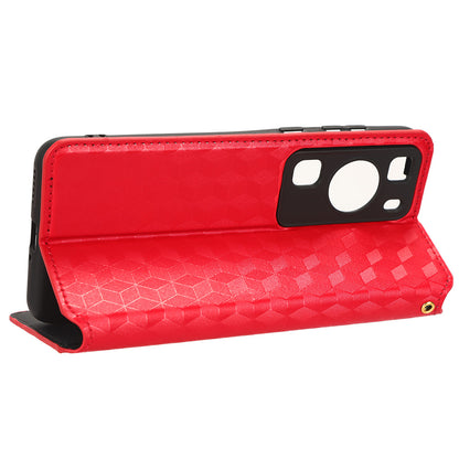 For Huawei P60 / P60 Pro Rhombus Imprint PU Leather Phone Case Flip Stand Wallet Cover