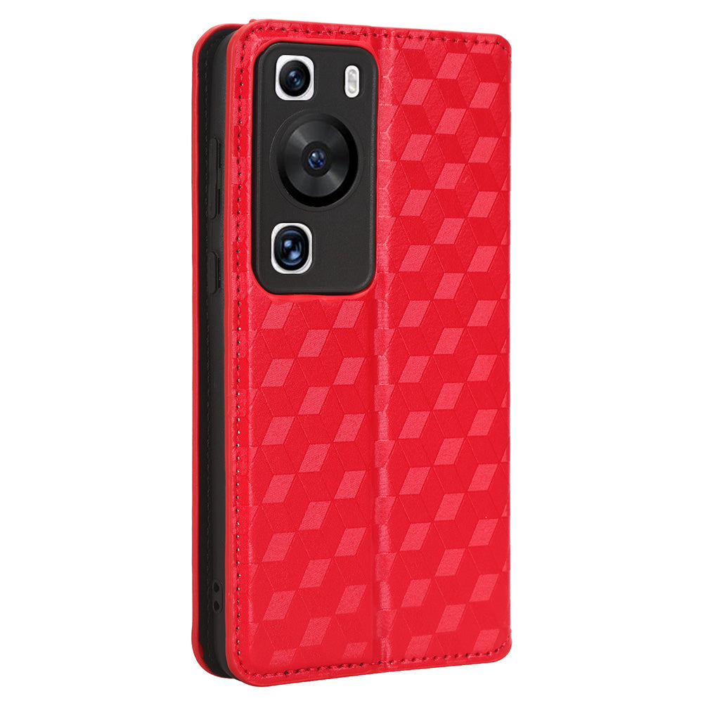For Huawei P60 / P60 Pro Rhombus Imprint PU Leather Phone Case Flip Stand Wallet Cover