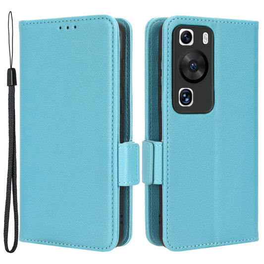 For Huawei P60 / P60 Pro Litchi Texture PU Leather Wallet Protective Case Stand Phone Cover with Strap