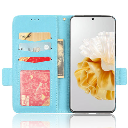 For Huawei P60 / P60 Pro Litchi Texture PU Leather Wallet Protective Case Stand Phone Cover with Strap