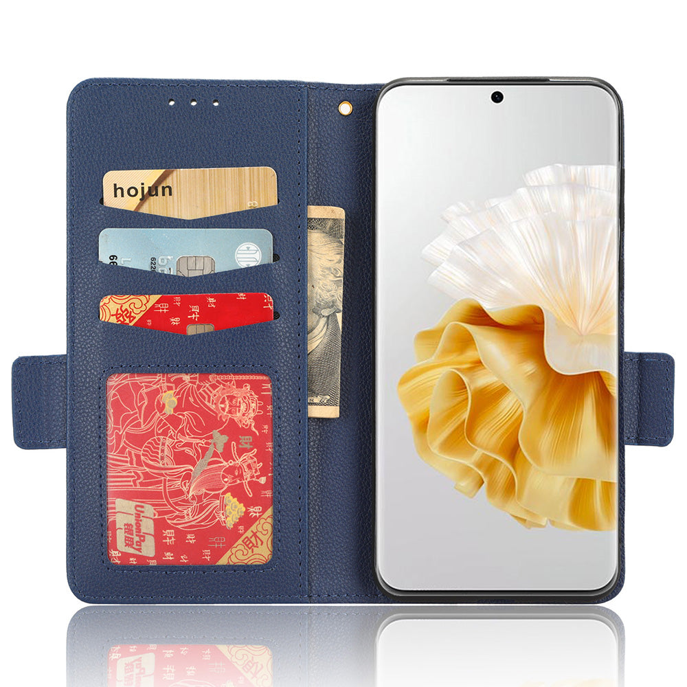 For Huawei P60 / P60 Pro Litchi Texture PU Leather Wallet Protective Case Stand Phone Cover with Strap