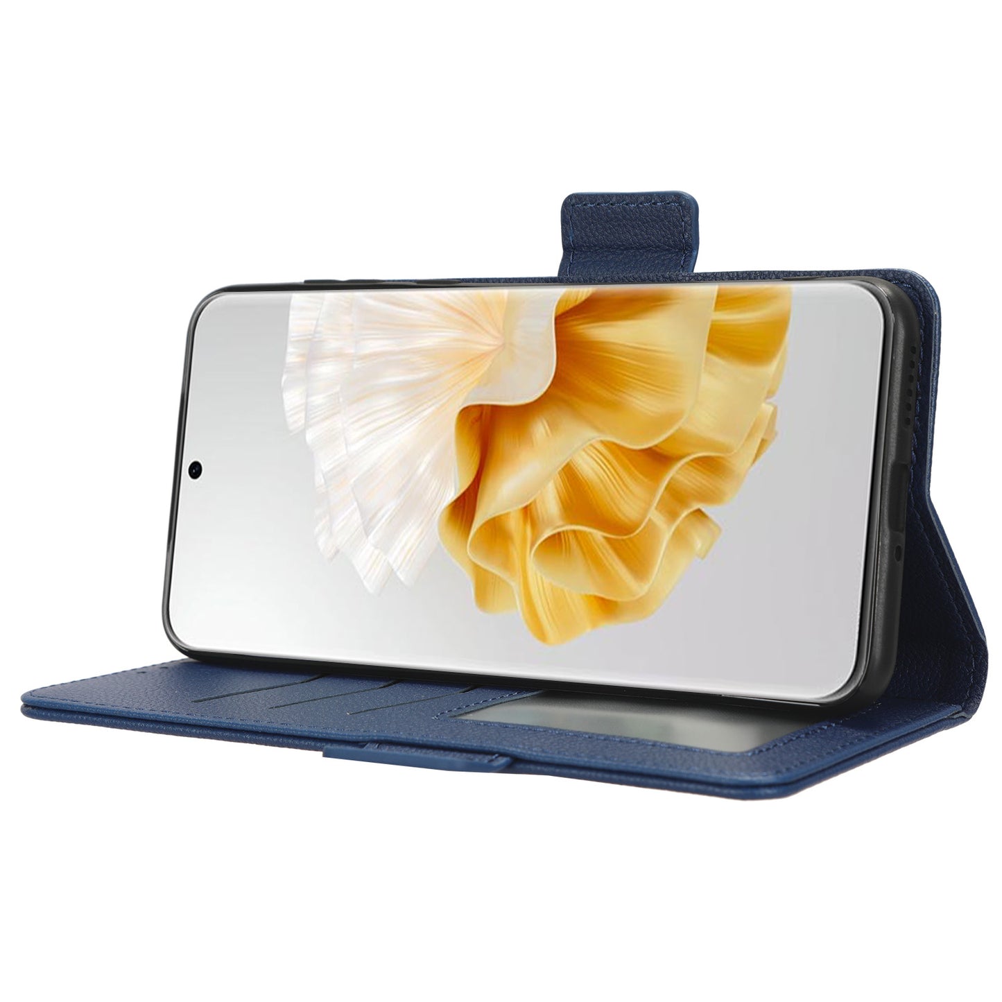 For Huawei P60 / P60 Pro Litchi Texture PU Leather Wallet Protective Case Stand Phone Cover with Strap