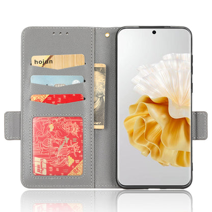 For Huawei P60 / P60 Pro Litchi Texture PU Leather Wallet Protective Case Stand Phone Cover with Strap