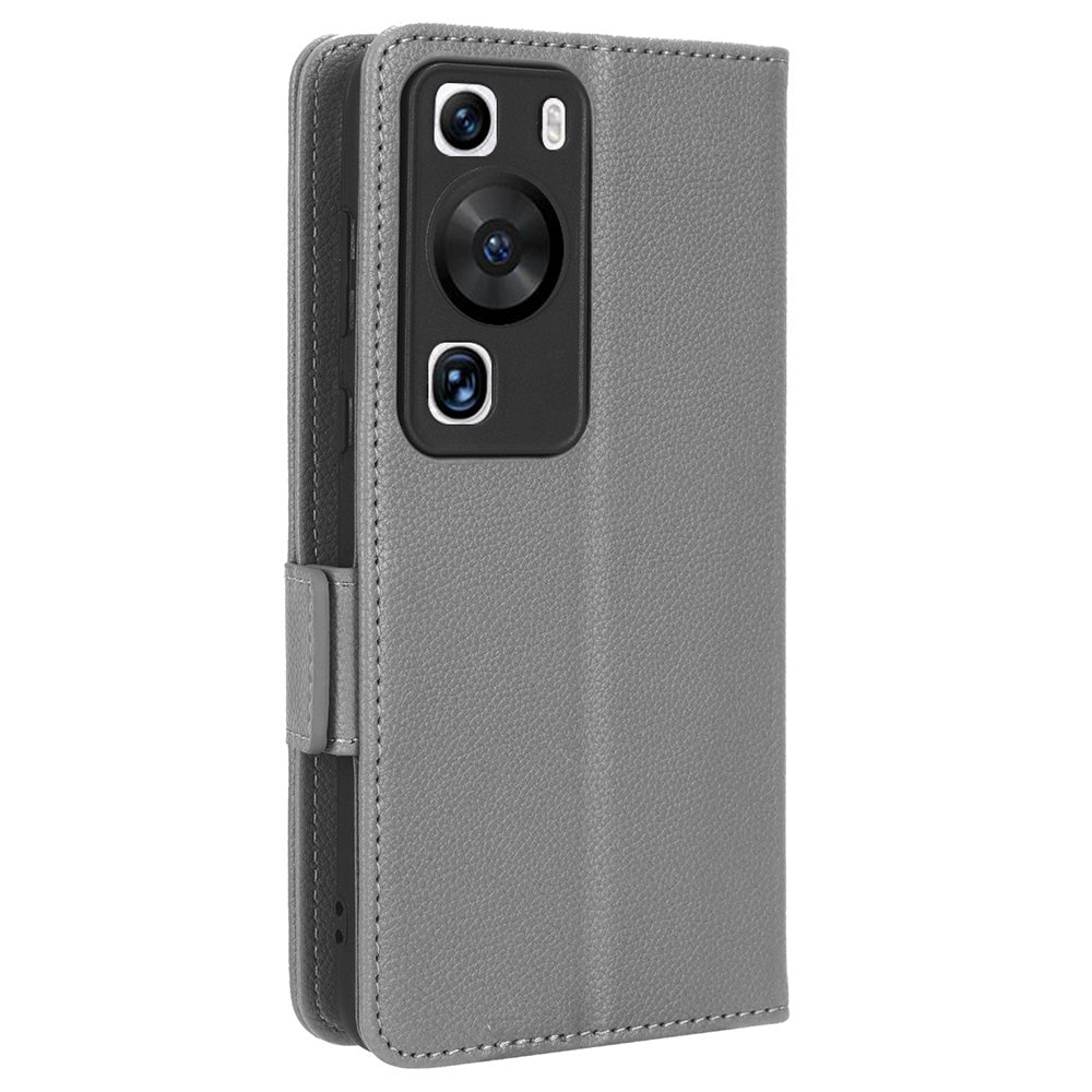 For Huawei P60 / P60 Pro Litchi Texture PU Leather Wallet Protective Case Stand Phone Cover with Strap