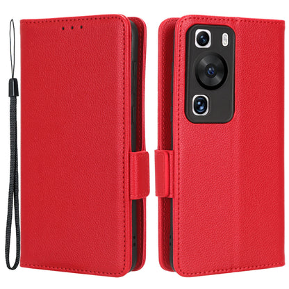 For Huawei P60 / P60 Pro Litchi Texture PU Leather Wallet Protective Case Stand Phone Cover with Strap