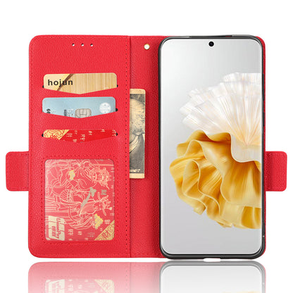 For Huawei P60 / P60 Pro Litchi Texture PU Leather Wallet Protective Case Stand Phone Cover with Strap