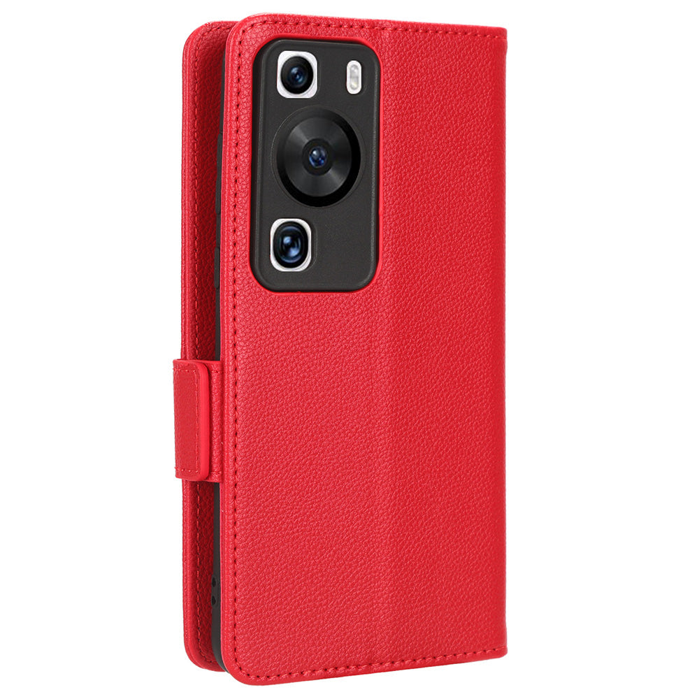For Huawei P60 / P60 Pro Litchi Texture PU Leather Wallet Protective Case Stand Phone Cover with Strap