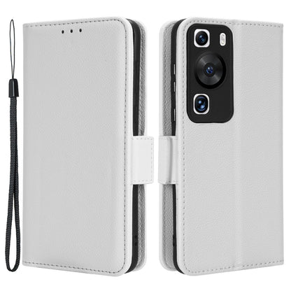 For Huawei P60 / P60 Pro Litchi Texture PU Leather Wallet Protective Case Stand Phone Cover with Strap