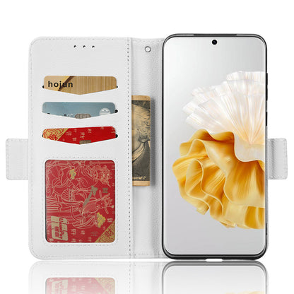 For Huawei P60 / P60 Pro Litchi Texture PU Leather Wallet Protective Case Stand Phone Cover with Strap