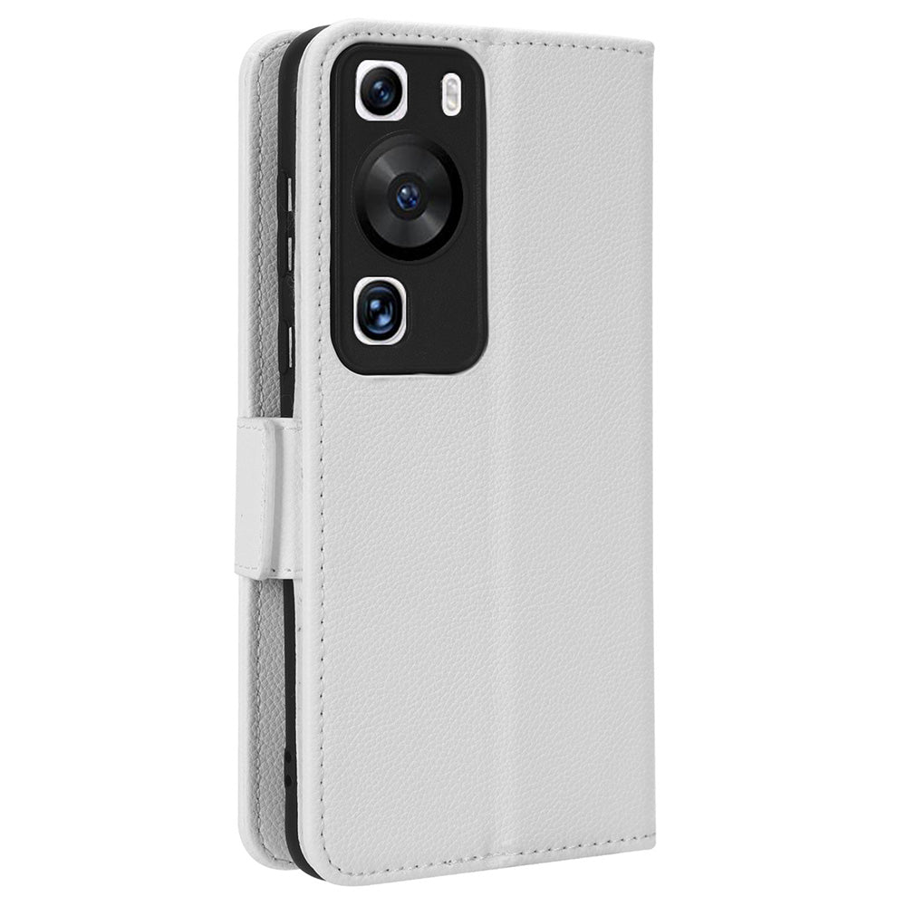 For Huawei P60 / P60 Pro Litchi Texture PU Leather Wallet Protective Case Stand Phone Cover with Strap